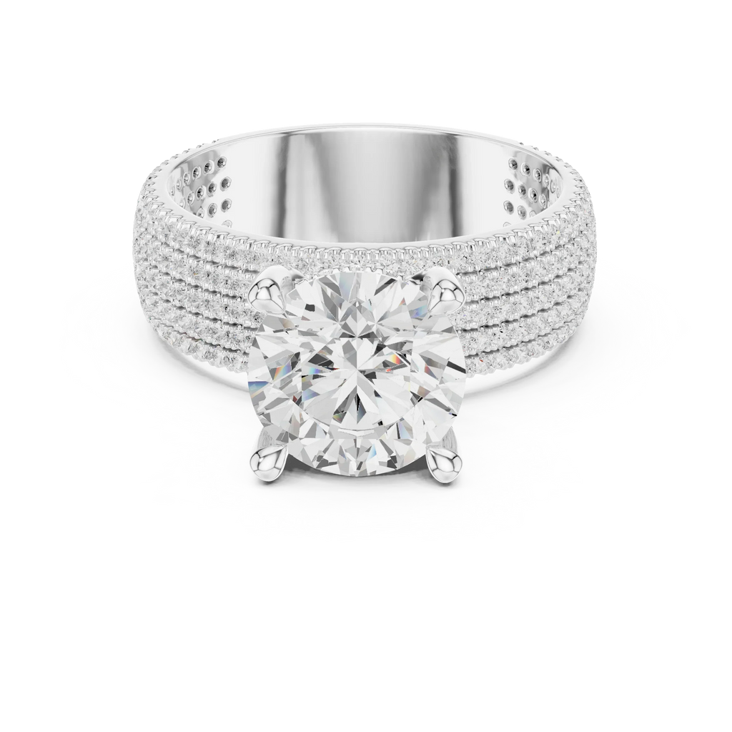 14K White Gold 4.26 CTW Round Cut Lab Grown Multi-Row Hidden Halo Engagement Diamond Ring