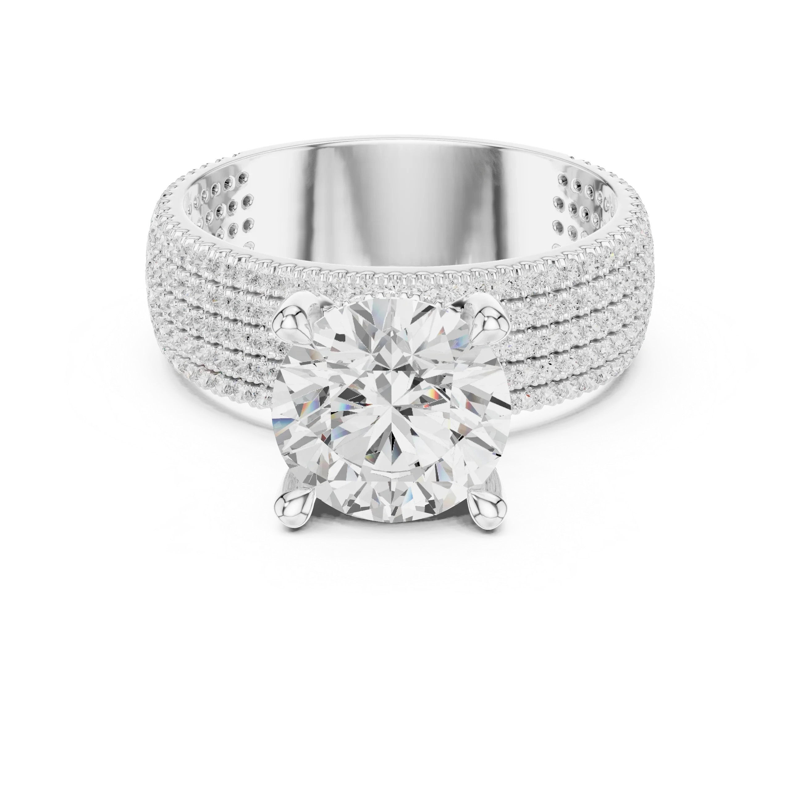 14K White Gold 4.26 CTW Round Cut Lab Grown Multi-Row Hidden Halo Engagement Diamond Ring