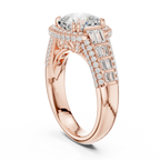 4.04 Cushion Cut Lab Grown Diamond Solitaire Engagement Ring with Round and Baguette Side Accents