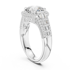 4.04 Cushion Cut Lab Grown Diamond Solitaire Engagement Ring with Round and Baguette Side Accents
