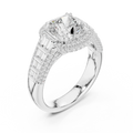 4.04 Cushion Cut Lab Grown Diamond Solitaire Engagement Ring with Round and Baguette Side Accents