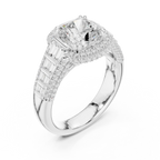 4.04 Cushion Cut Lab Grown Diamond Solitaire Engagement Ring with Round and Baguette Side Accents