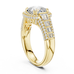 4.04 Cushion Cut Lab Grown Diamond Solitaire Engagement Ring with Round and Baguette Side Accents