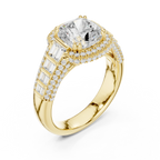 4.04 Cushion Cut Lab Grown Diamond Solitaire Engagement Ring with Round and Baguette Side Accents