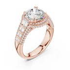 4.04 CTW Round Moissanite 14K White Gold Cathedral Engagement Ring wiith Tapered Baguette Side Stones