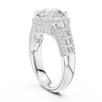 4.04 CTW Round Moissanite 14K White Gold Cathedral Engagement Ring wiith Tapered Baguette Side Stones