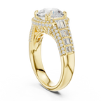 4.04 CTW Round Moissanite 14K White Gold Cathedral Engagement Ring wiith Tapered Baguette Side Stones
