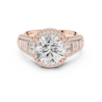 4.04 CTW Round Moissanite 14K White Gold Cathedral Engagement Ring wiith Tapered Baguette Side Stones