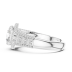 4.04 CTW Round Moissanite 14K White Gold Cathedral Engagement Ring wiith Tapered Baguette Side Stones