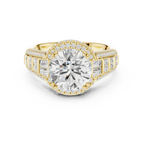 4.04 CTW Round Moissanite 14K White Gold Cathedral Engagement Ring wiith Tapered Baguette Side Stones