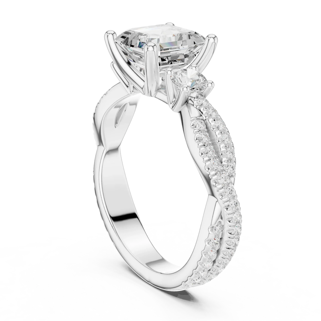 2.81 CTW Asscher Cut Classic Pavé Moissanite Halo Engagement Diamond Ring in 10K White Gold