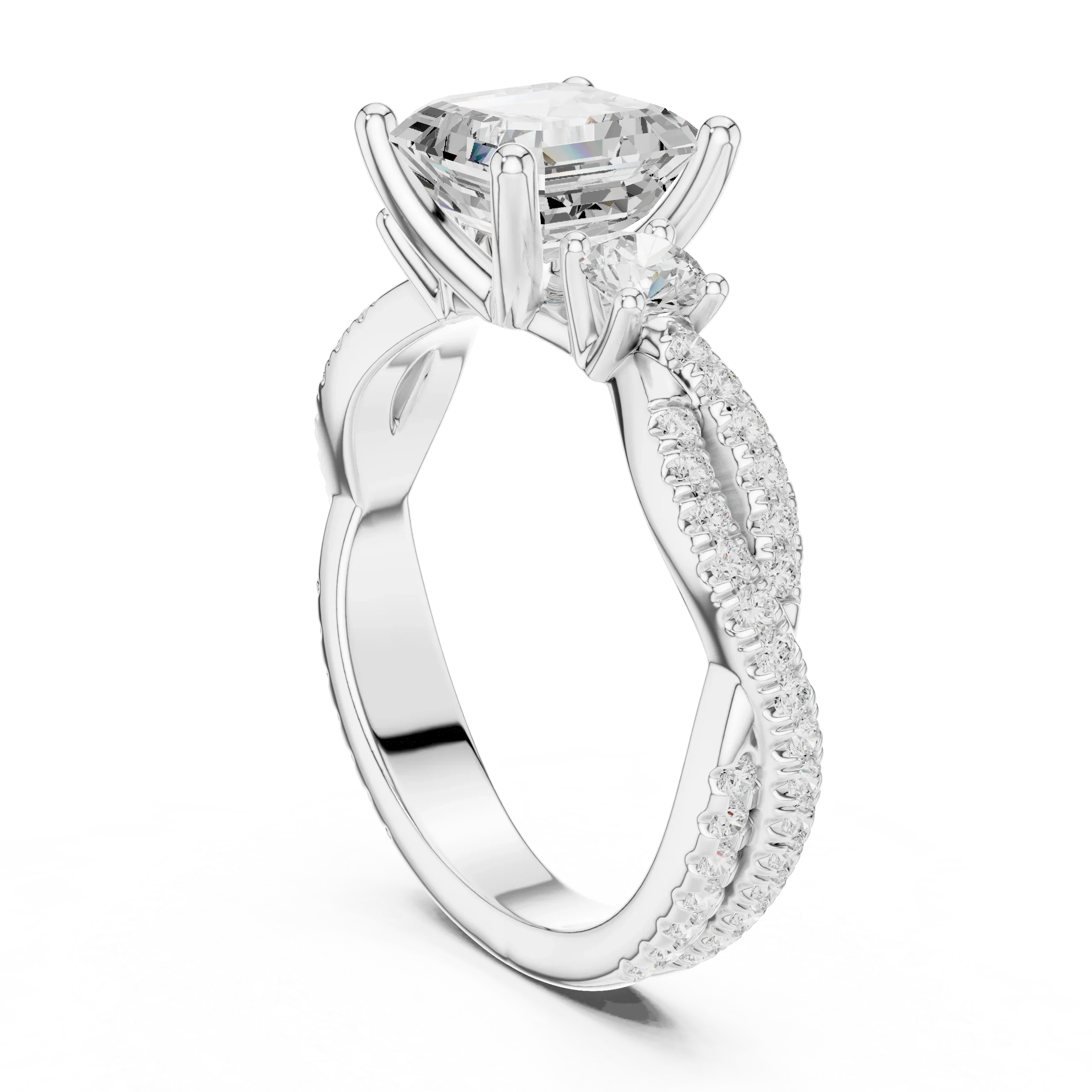 2.81 CTW Asscher Cut Classic Pavé Moissanite Halo Engagement Diamond Ring in 10K White Gold