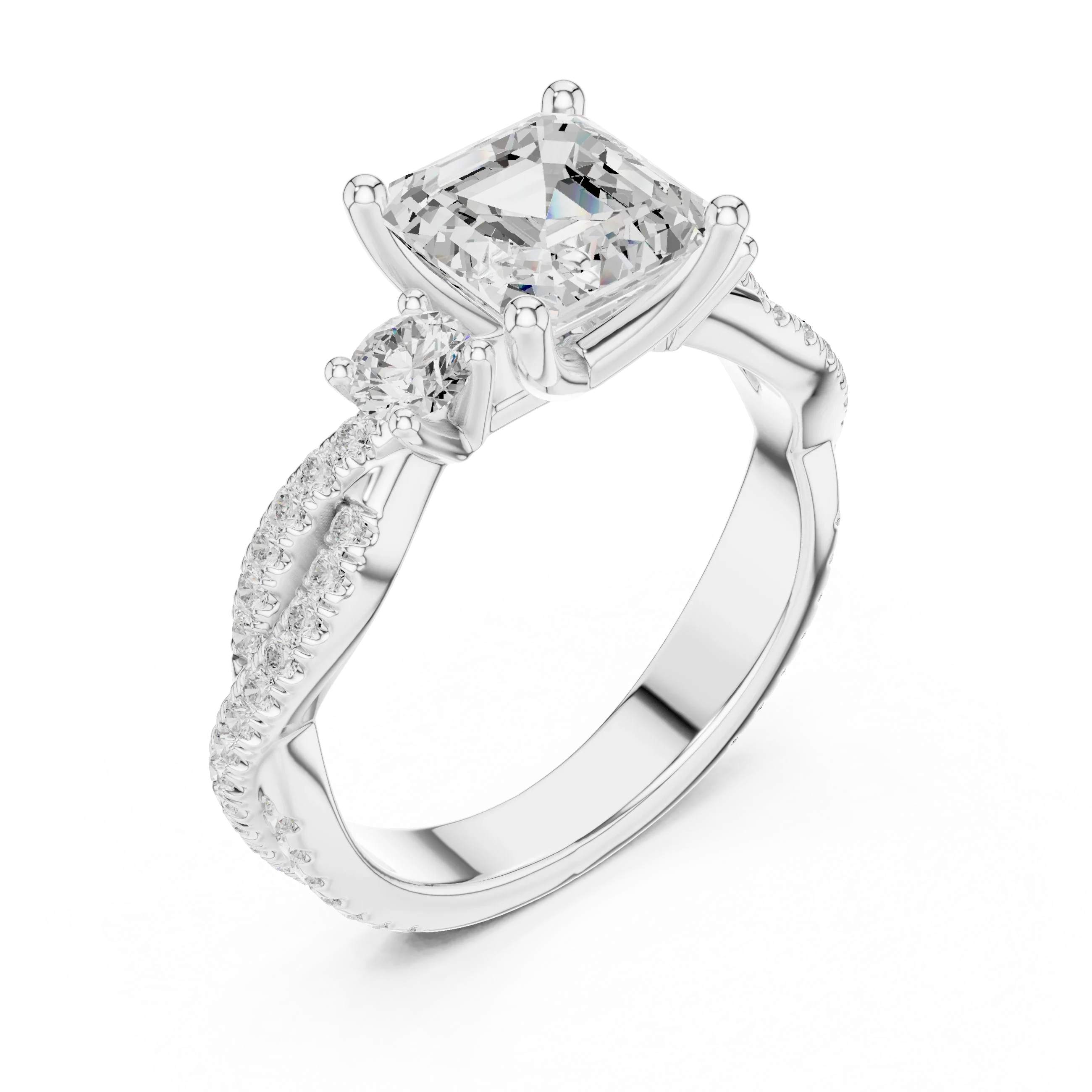 2.81 CTW Asscher Cut Classic Pavé Moissanite Halo Engagement Diamond Ring in 10K White Gold