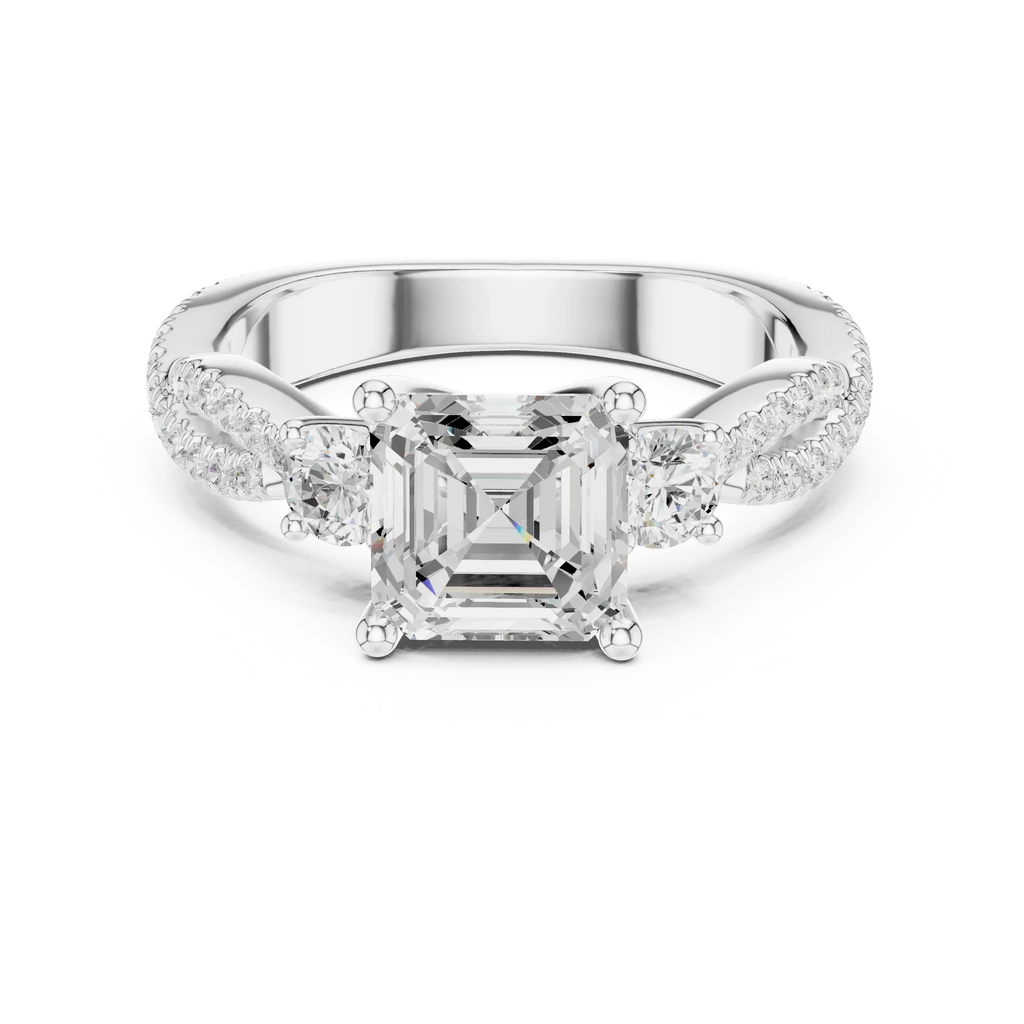 2.81 CTW Asscher Cut Classic Pavé Moissanite Halo Engagement Diamond Ring in 10K White Gold