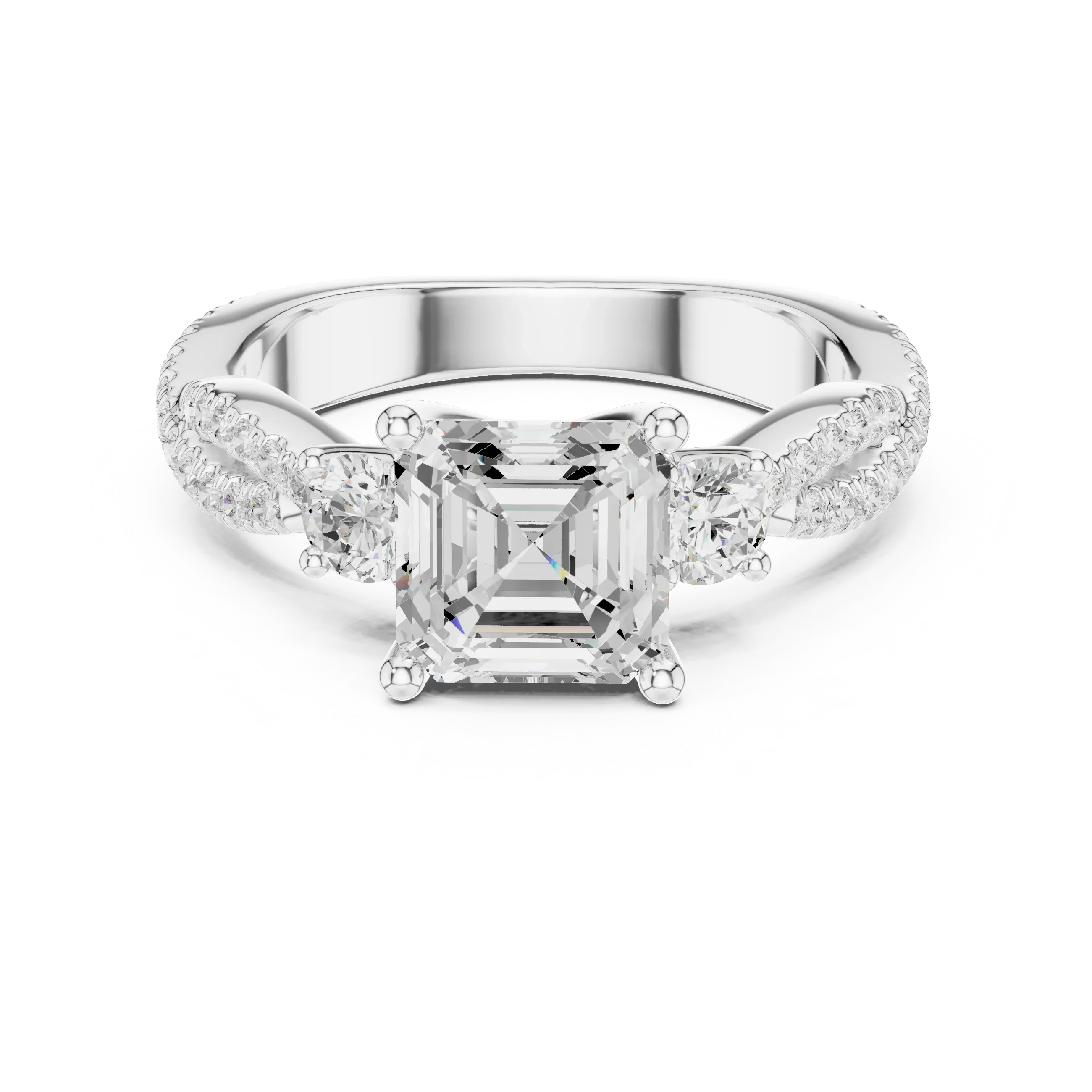 2.81 CTW Asscher Cut Classic Pavé Moissanite Halo Engagement Diamond Ring in 10K White Gold