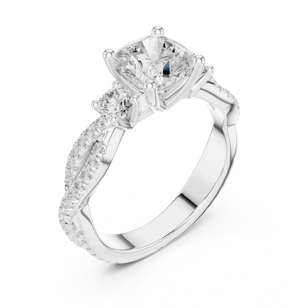 2.81 CTW Cushion Cut Classic Pavé Moissanite Halo Engagement Diamond Ring in 10K White Gold