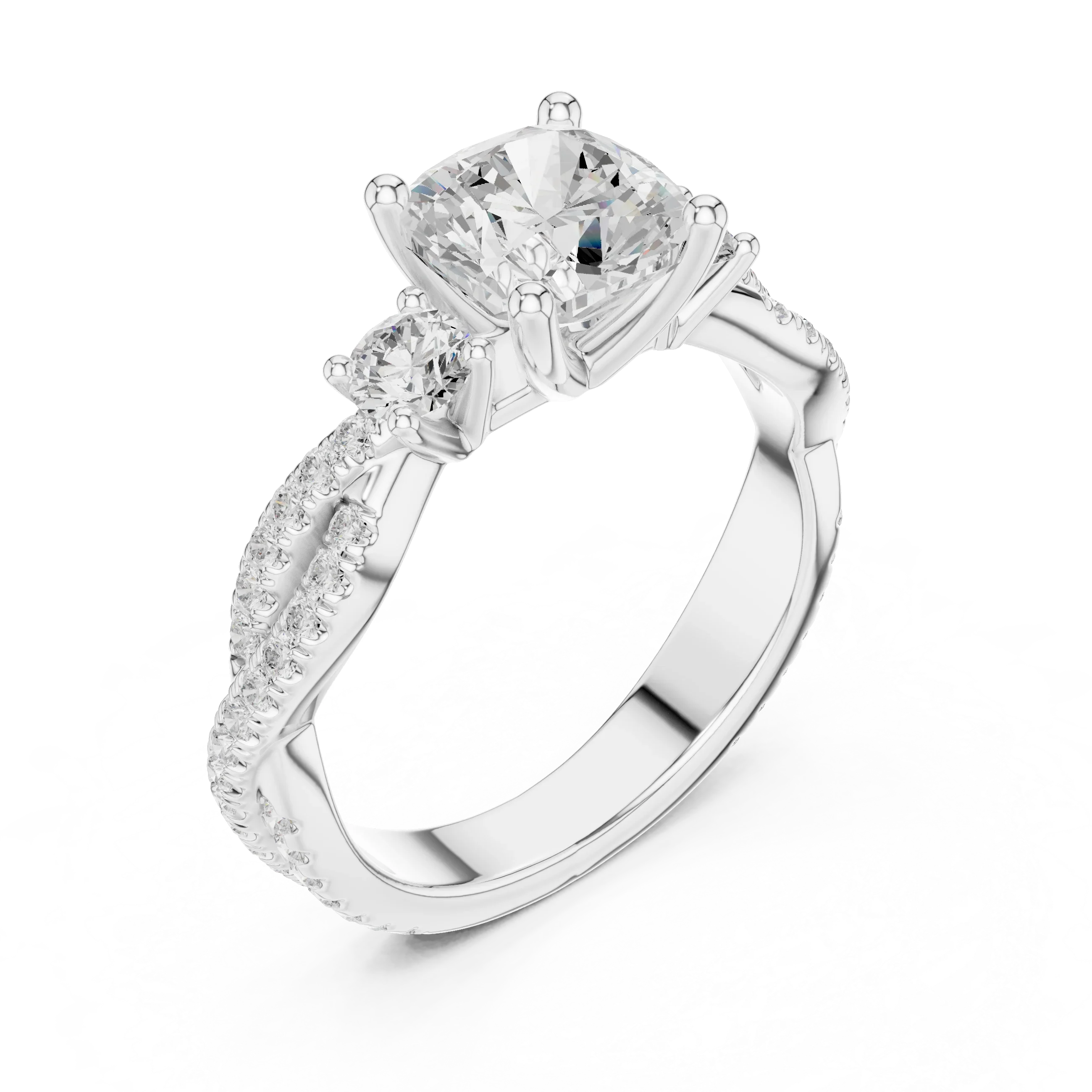 2.81 CTW Cushion Cut Classic Pavé Moissanite Halo Engagement Diamond Ring in 10K White Gold