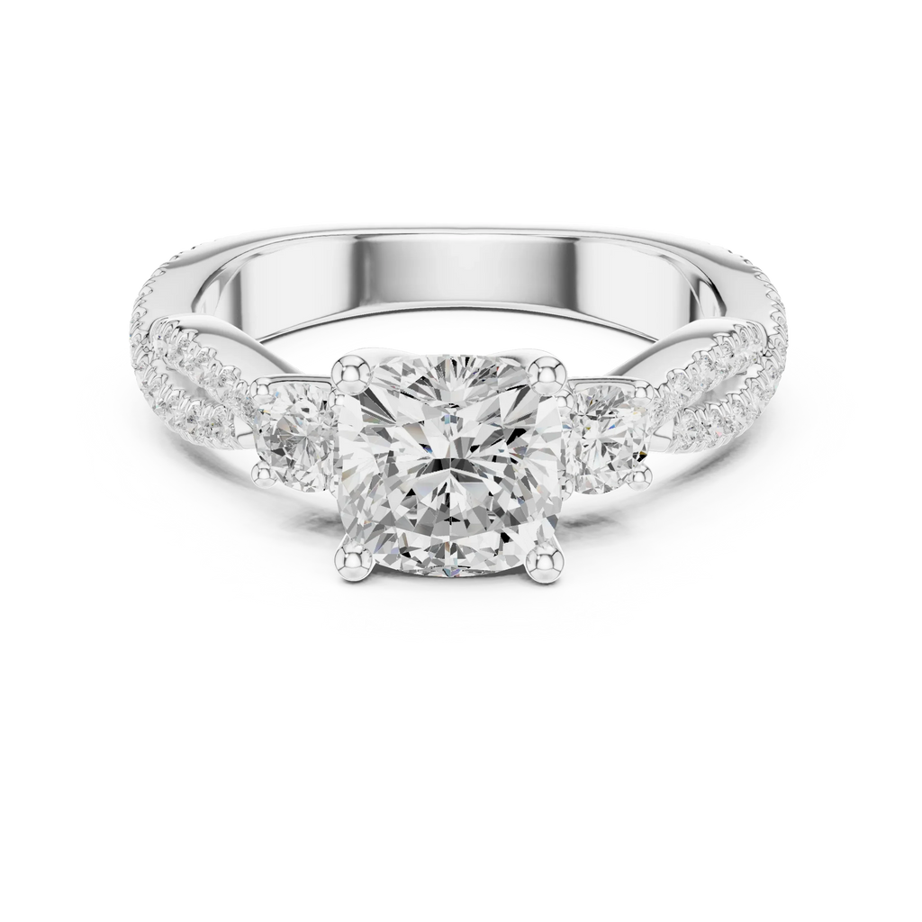 2.81 CTW Cushion Cut Classic Pavé Moissanite Halo Engagement Diamond Ring in 10K White Gold