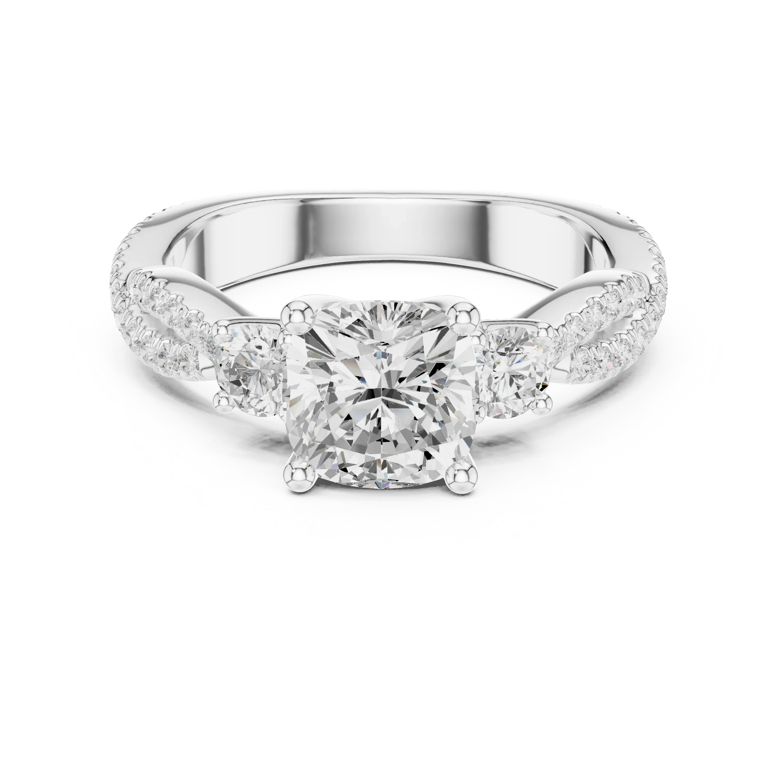 2.81 CTW Cushion Cut Classic Pavé Moissanite Halo Engagement Diamond Ring in 10K White Gold