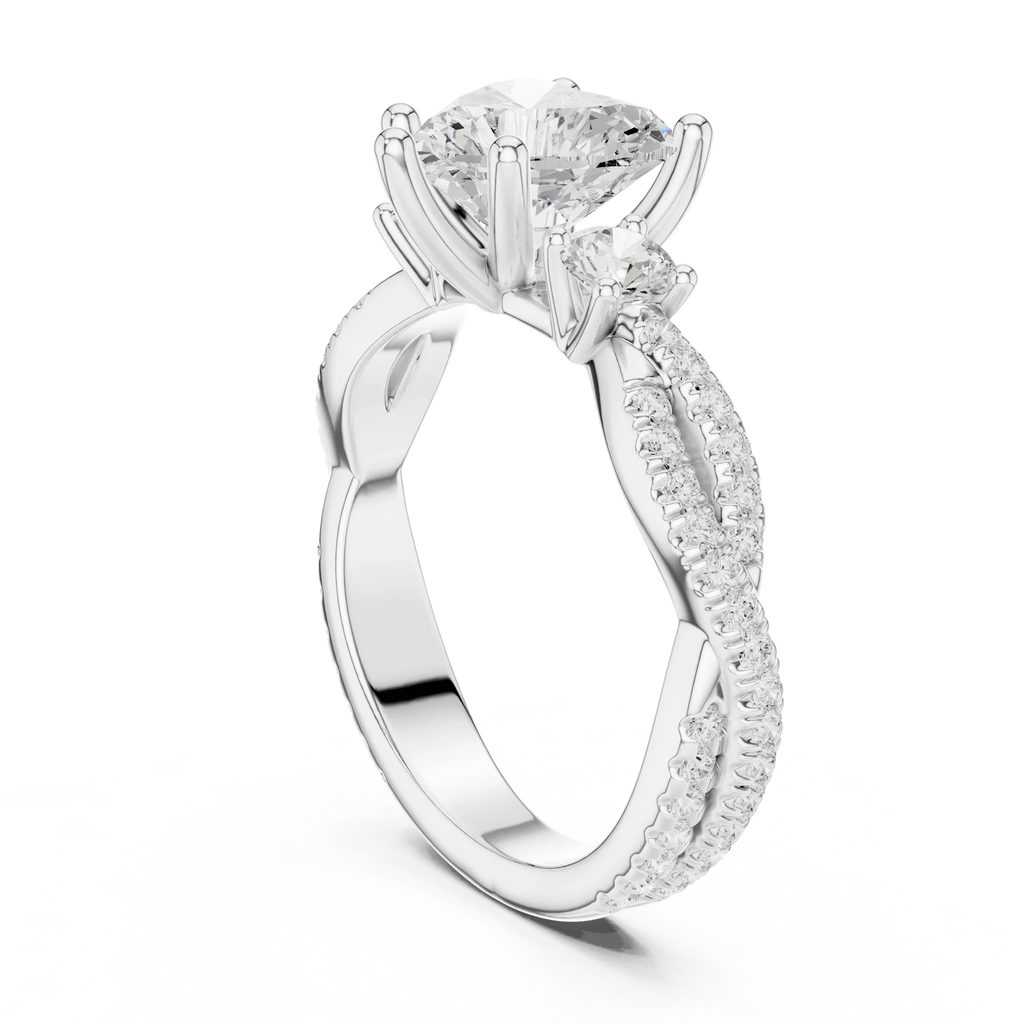 2.81 CTW Heart Cut Classic Pavé Moissanite Halo Engagement Diamond Ring in 10K White Gold