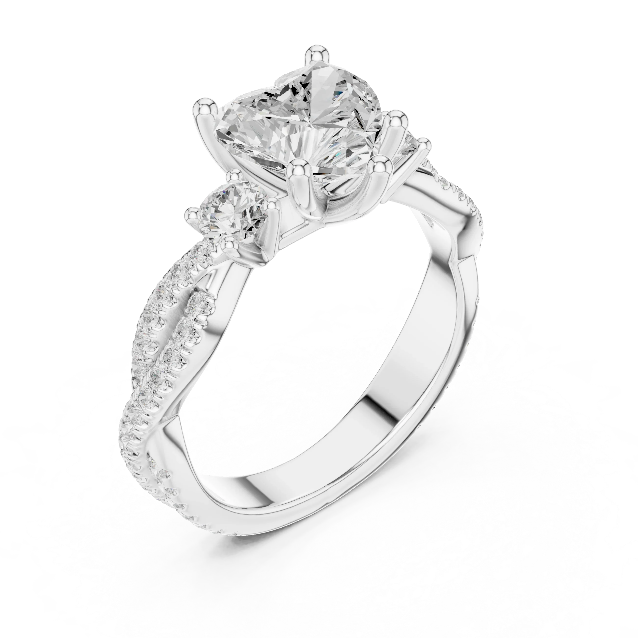 2.81 CTW Heart Cut Classic Pavé Moissanite Halo Engagement Diamond Ring in 10K White Gold