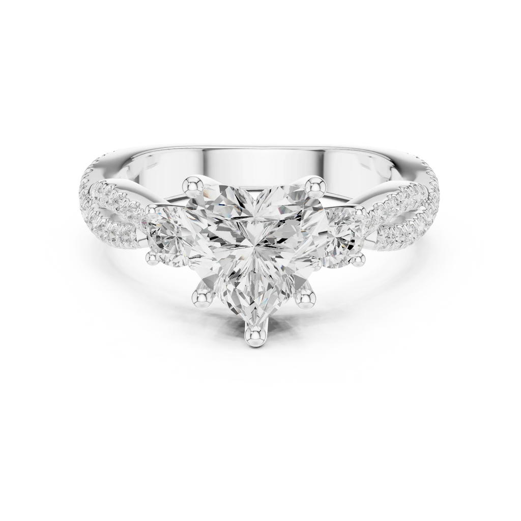 2.81 CTW Heart Cut Classic Pavé Moissanite Halo Engagement Diamond Ring in 10K White Gold