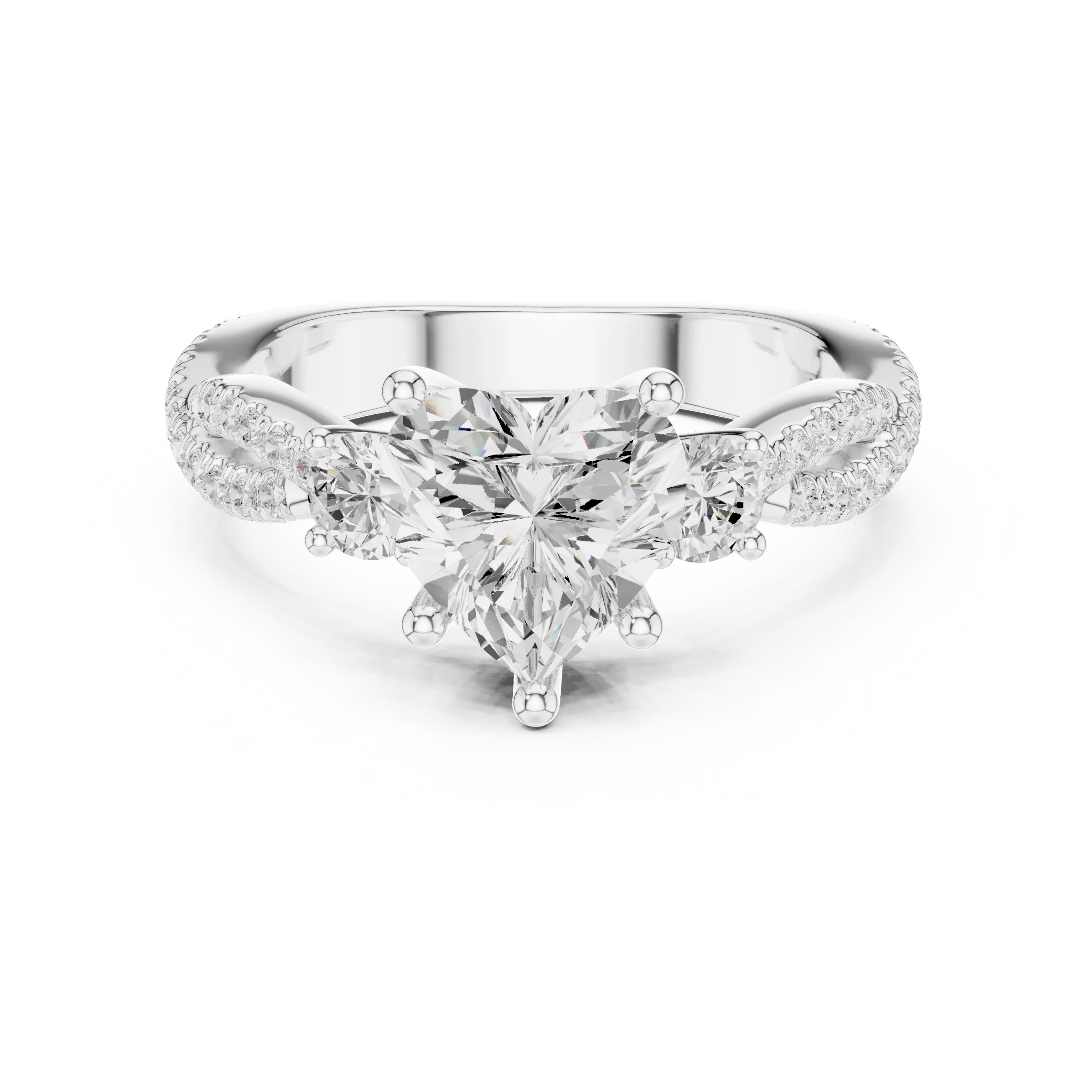 2.81 CTW Heart Cut Classic Pavé Moissanite Halo Engagement Diamond Ring in 10K White Gold