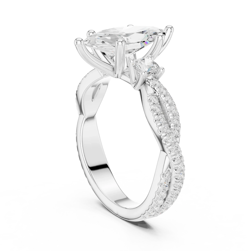 2.81 CTW Marquise Cut Classic Pavé Moissanite Halo Engagement Diamond Ring in 10K White Gold