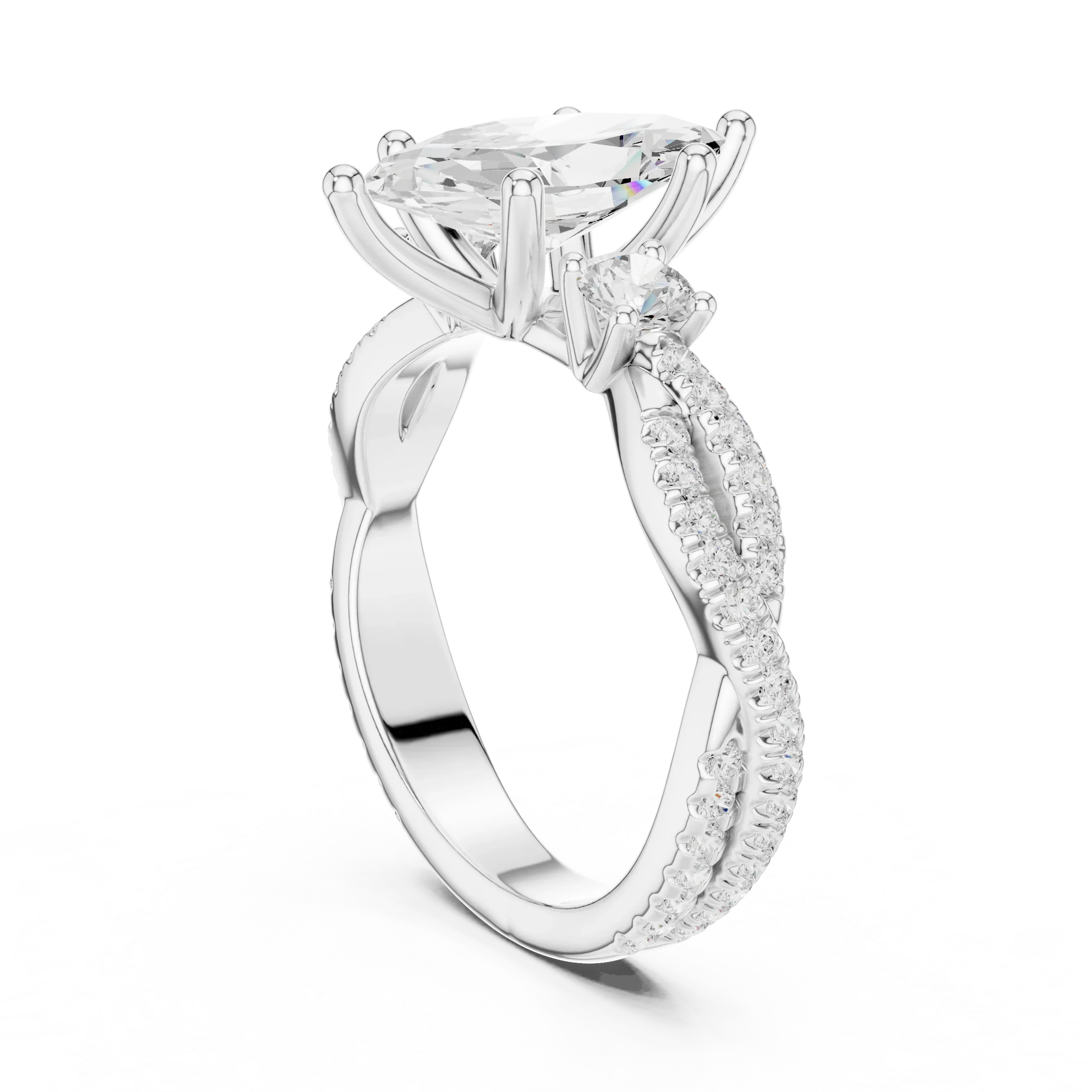 2.81 CTW Marquise Cut Classic Pavé Moissanite Halo Engagement Diamond Ring in 10K White Gold