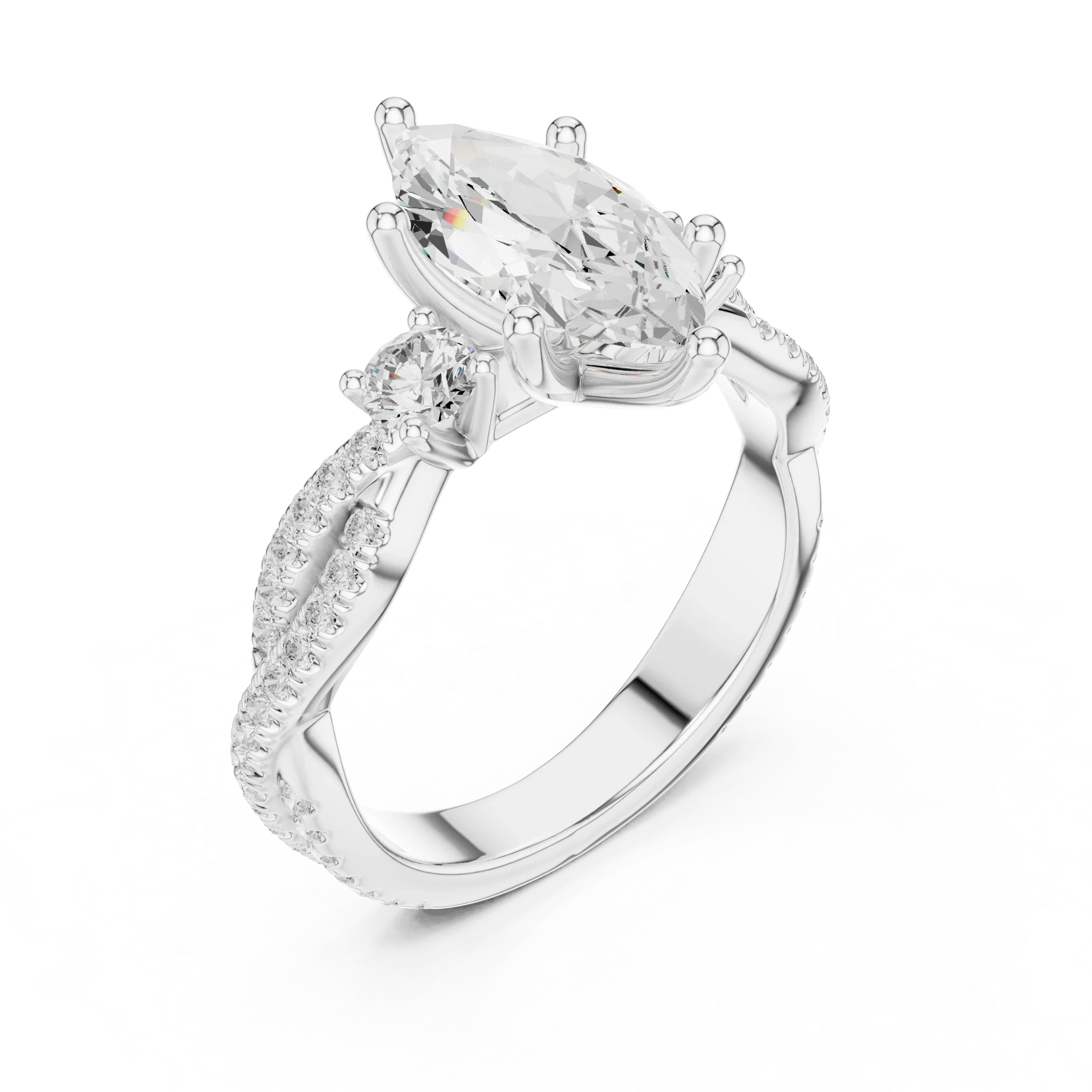 2.81 CTW Marquise Cut Classic Pavé Moissanite Halo Engagement Diamond Ring in 10K White Gold