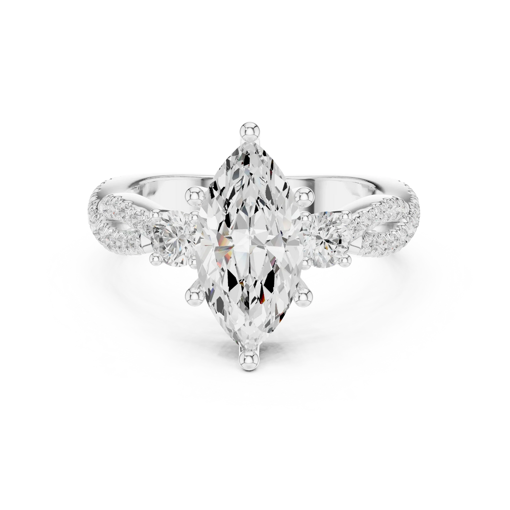 2.81 CTW Marquise Cut Classic Pavé Moissanite Halo Engagement Diamond Ring in 10K White Gold