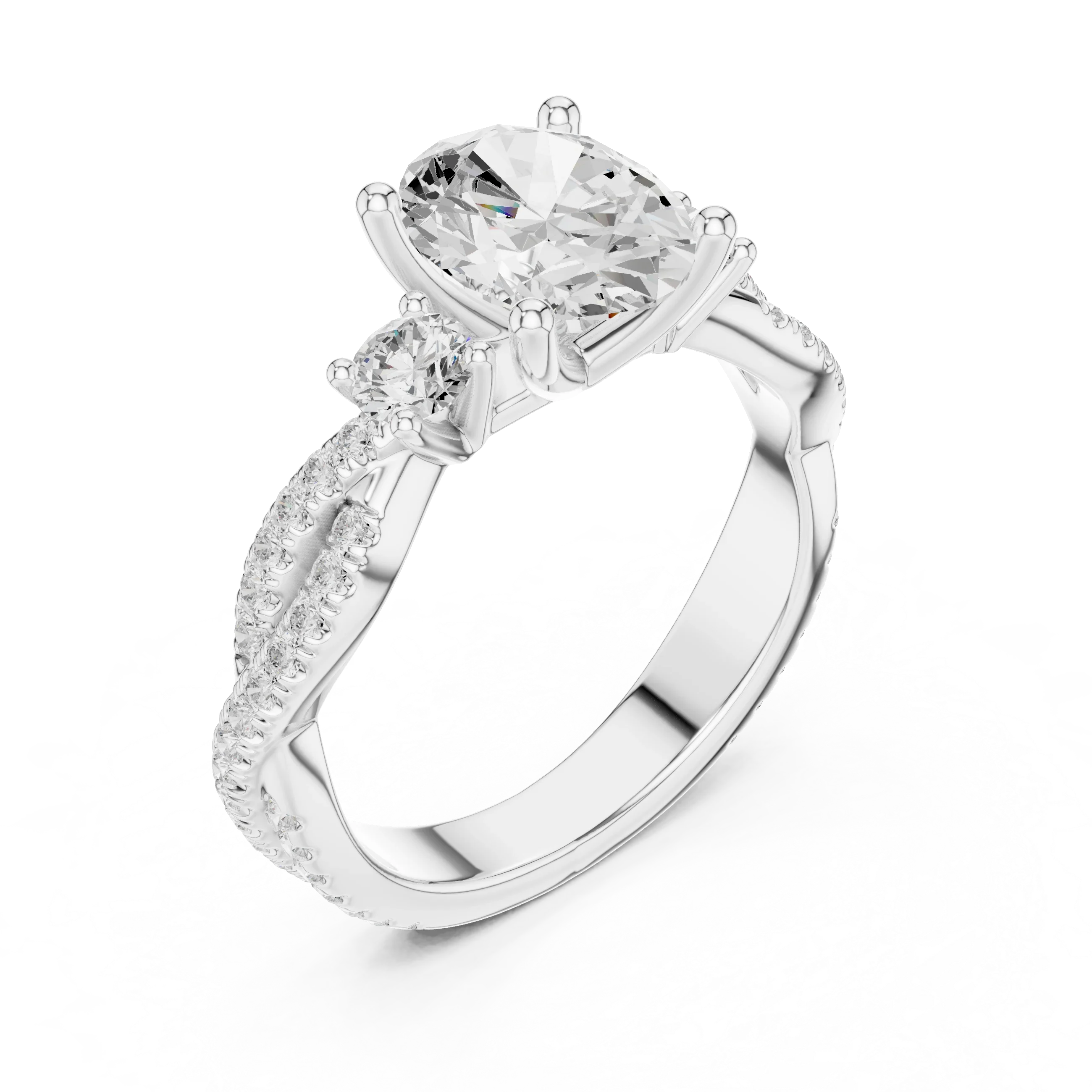 2.81 CTW Oval Cut Classic Pavé Moissanite Halo Engagement Diamond Ring in 10K White Gold
