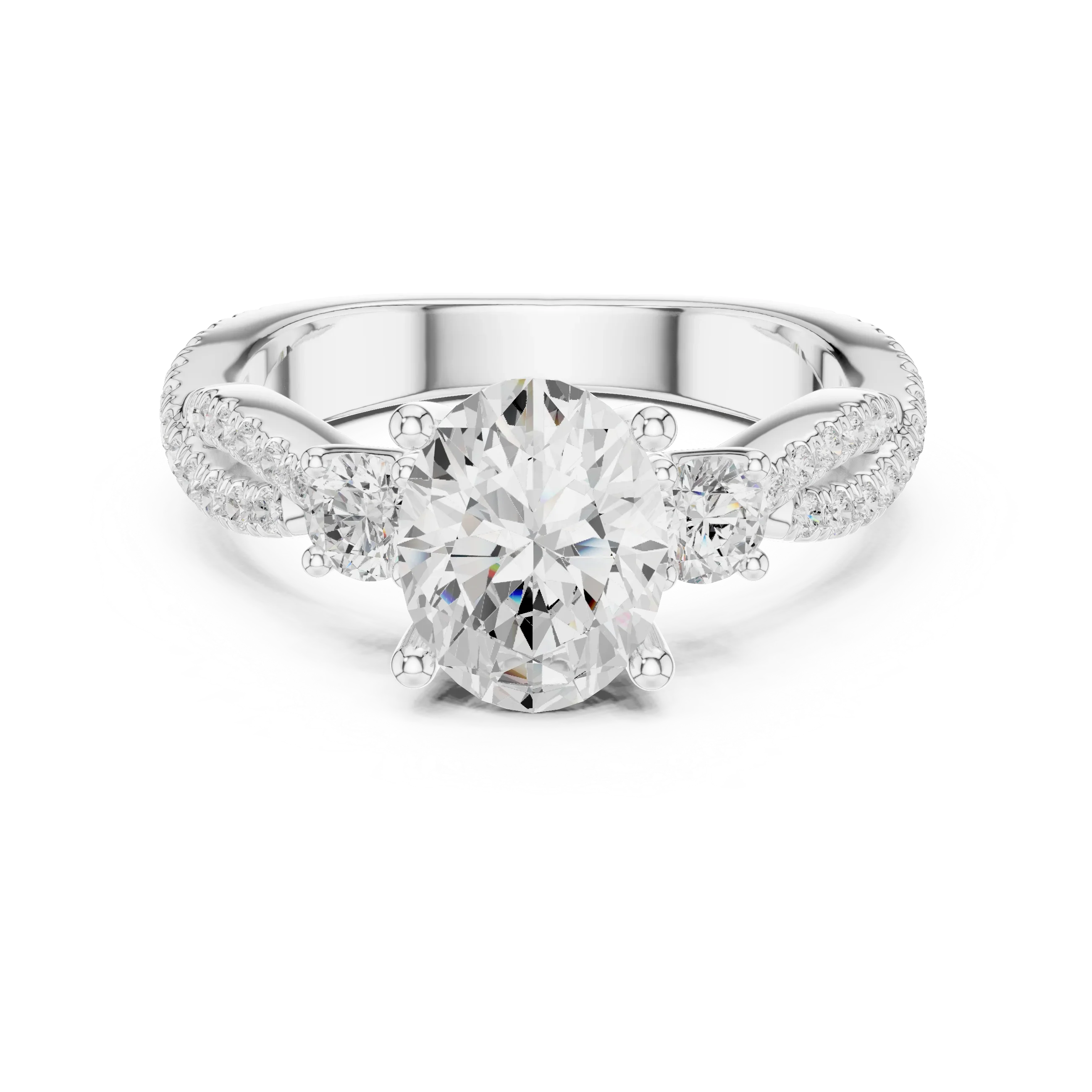 2.81 CTW Oval Cut Classic Pavé Moissanite Halo Engagement Diamond Ring in 10K White Gold