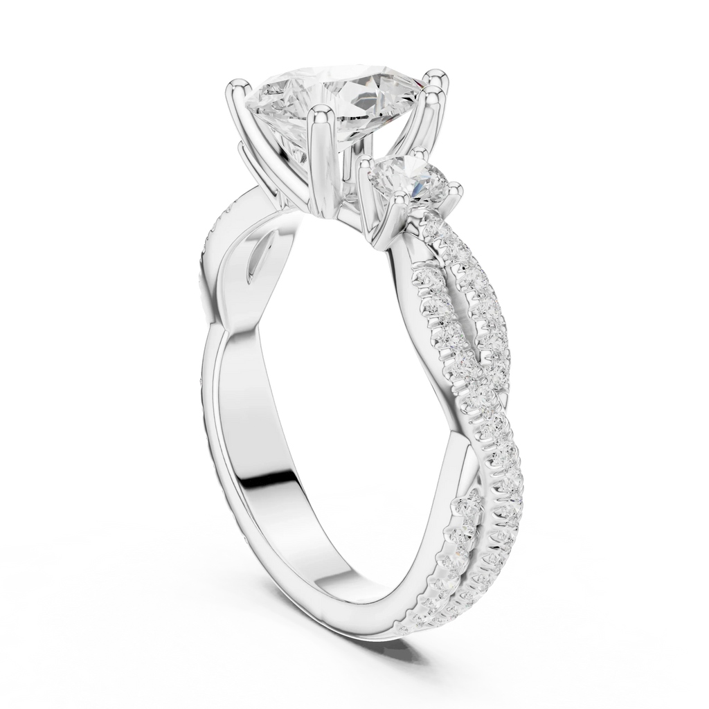 2.81 CTW Pear Cut Classic Pavé Moissanite Halo Engagement Diamond Ring in 10K White Gold