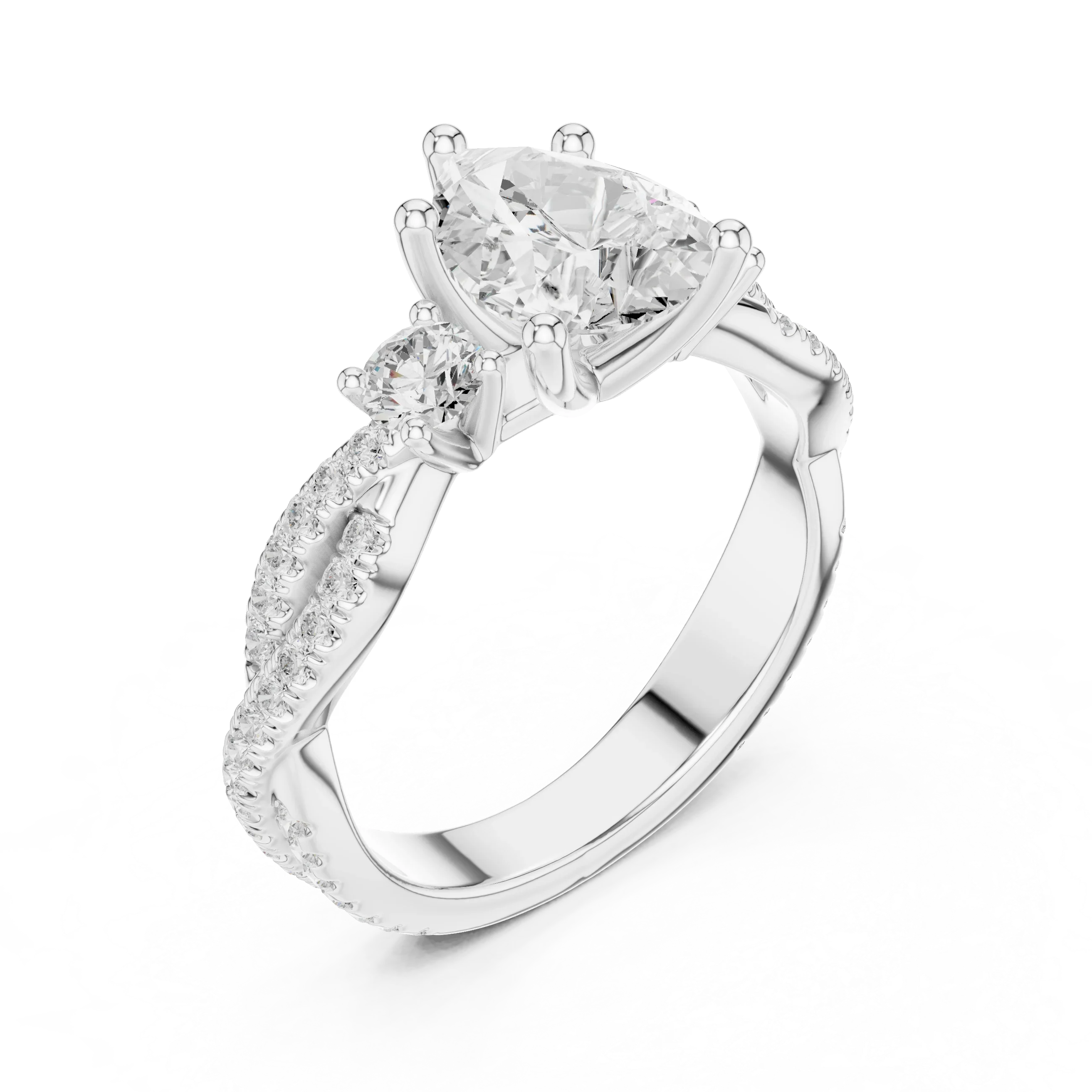 2.81 CTW Pear Cut Classic Pavé Moissanite Halo Engagement Diamond Ring in 10K White Gold