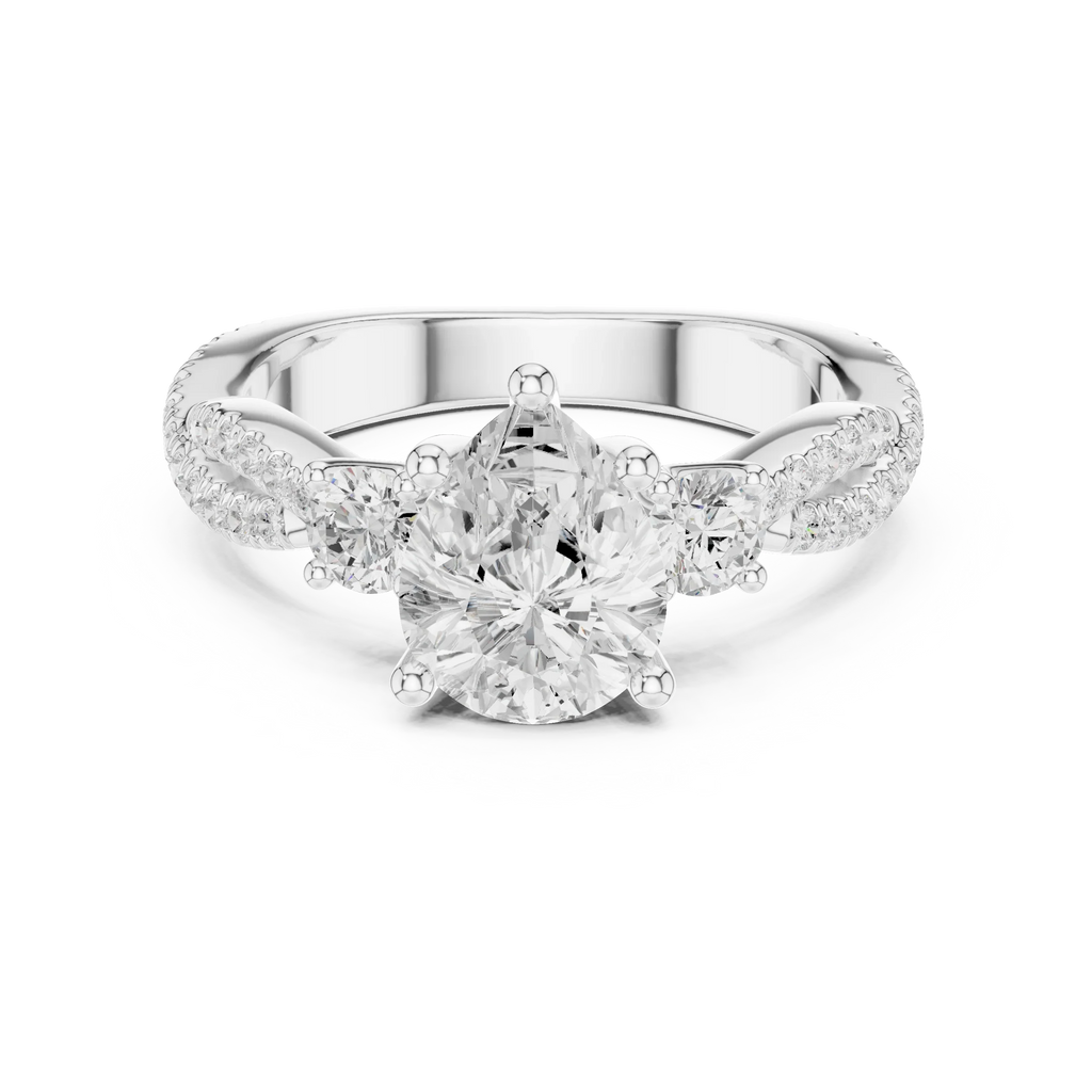 2.81 CTW Pear Cut Classic Pavé Moissanite Halo Engagement Diamond Ring in 10K White Gold