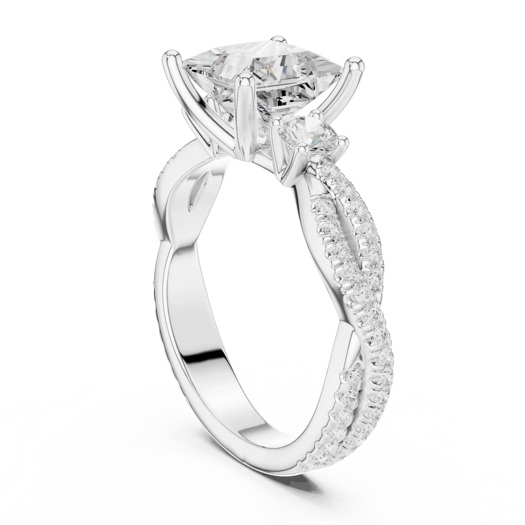 2.81 CTW Princess Cut Classic Pavé Moissanite Halo Engagement Diamond Ring in 10K White Gold