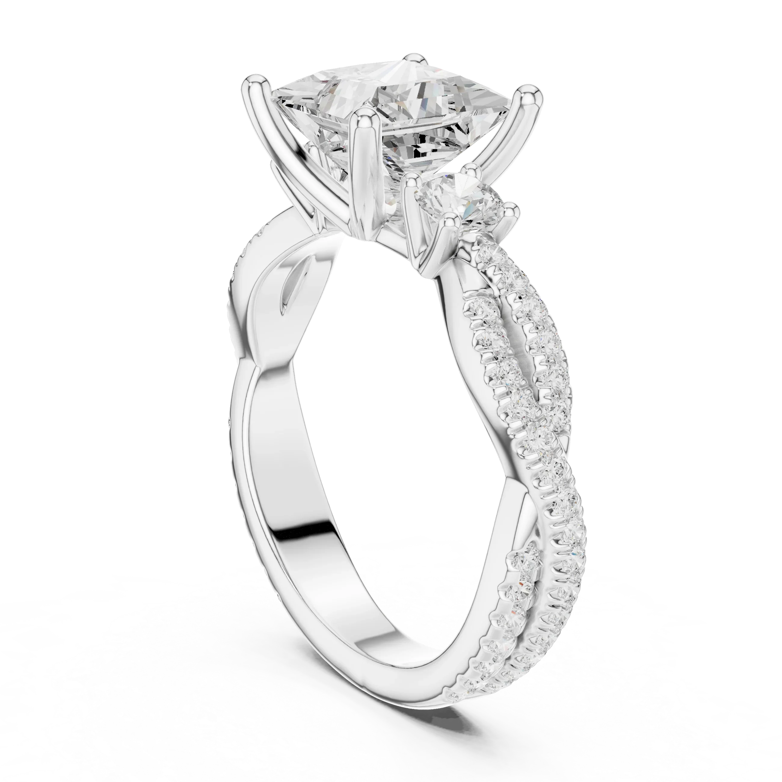 2.81 CTW Princess Cut Classic Pavé Moissanite Halo Engagement Diamond Ring in 10K White Gold