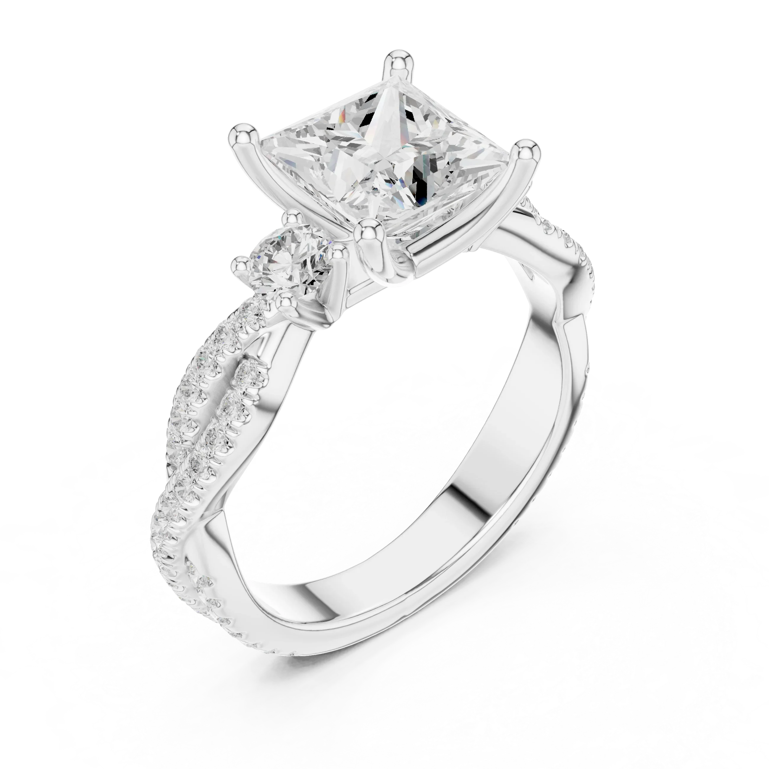 2.81 CTW Princess Cut Classic Pavé Moissanite Halo Engagement Diamond Ring in 10K White Gold