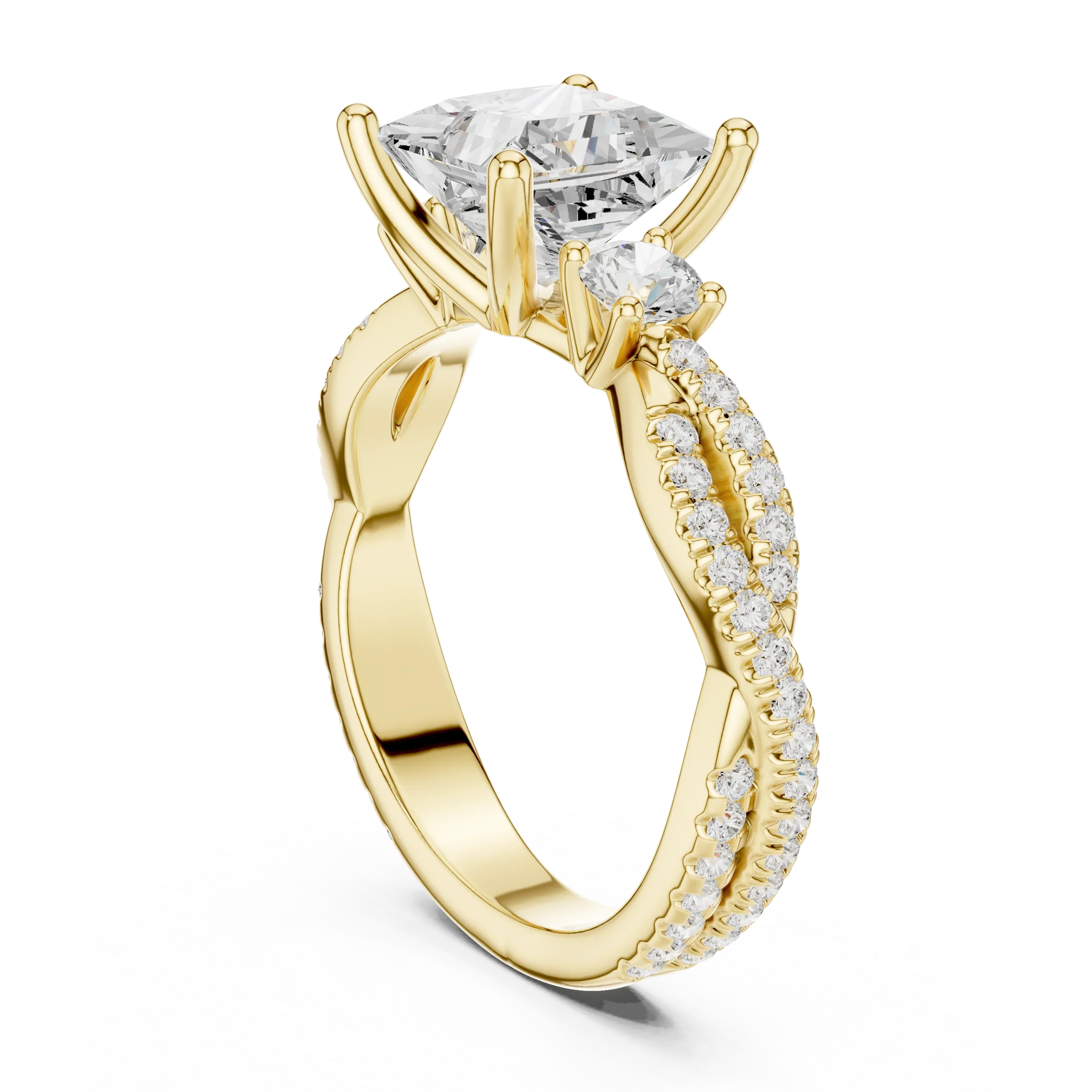 2.81 CTW Princess Cut Classic Pavé Moissanite Halo Engagement Diamond Ring in 10K White Gold