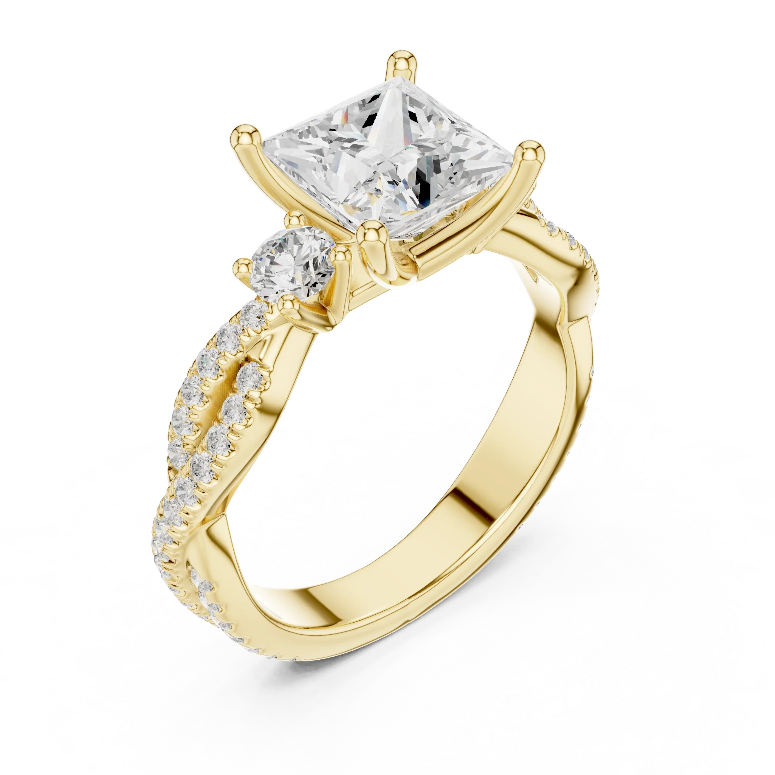2.81 CTW Princess Cut Classic Pavé Moissanite Halo Engagement Diamond Ring in 10K White Gold