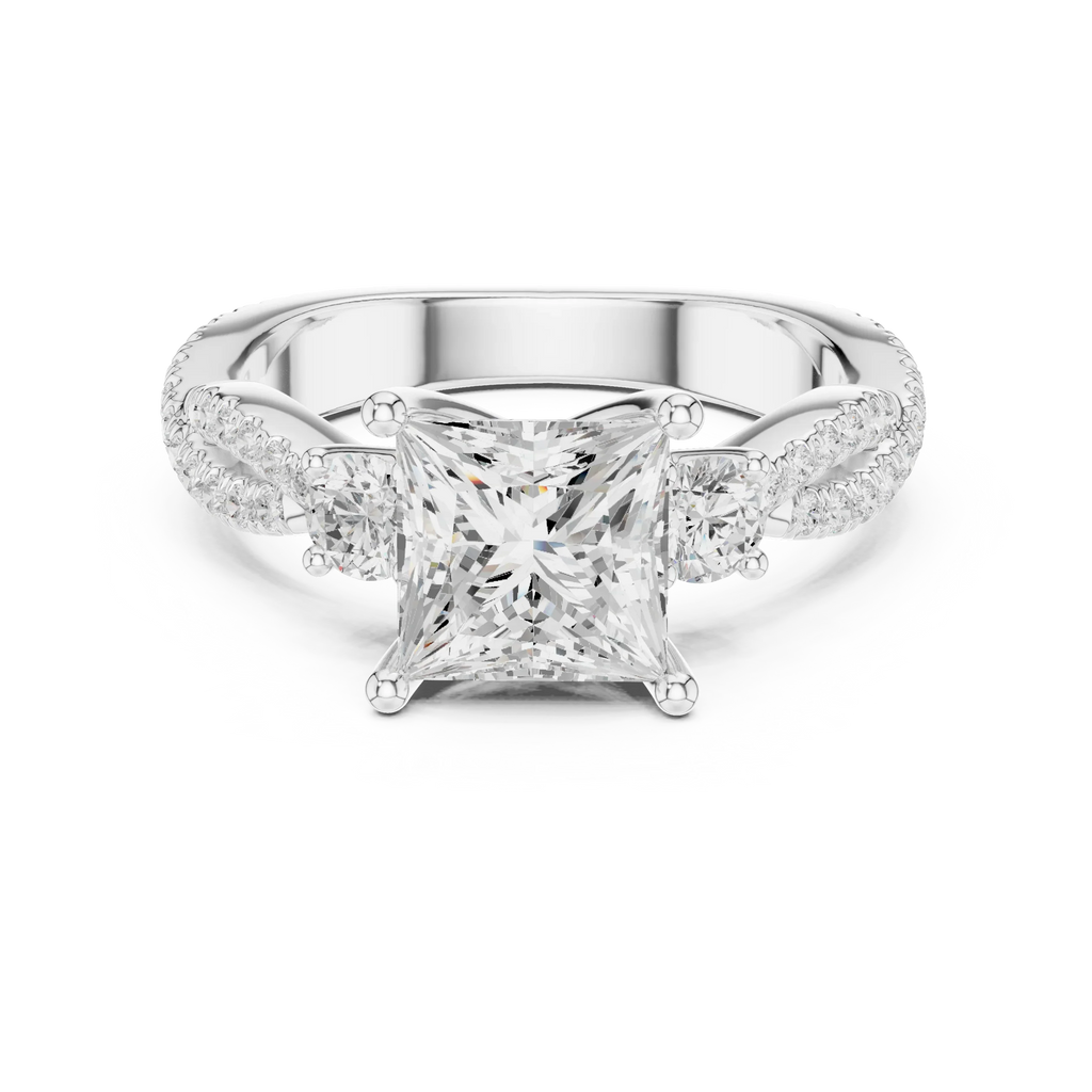 2.81 CTW Princess Cut Classic Pavé Moissanite Halo Engagement Diamond Ring in 10K White Gold