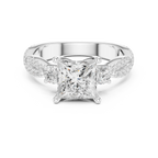 2.81 CTW Princess Cut Classic Pavé Moissanite Halo Engagement Diamond Ring in 10K White Gold