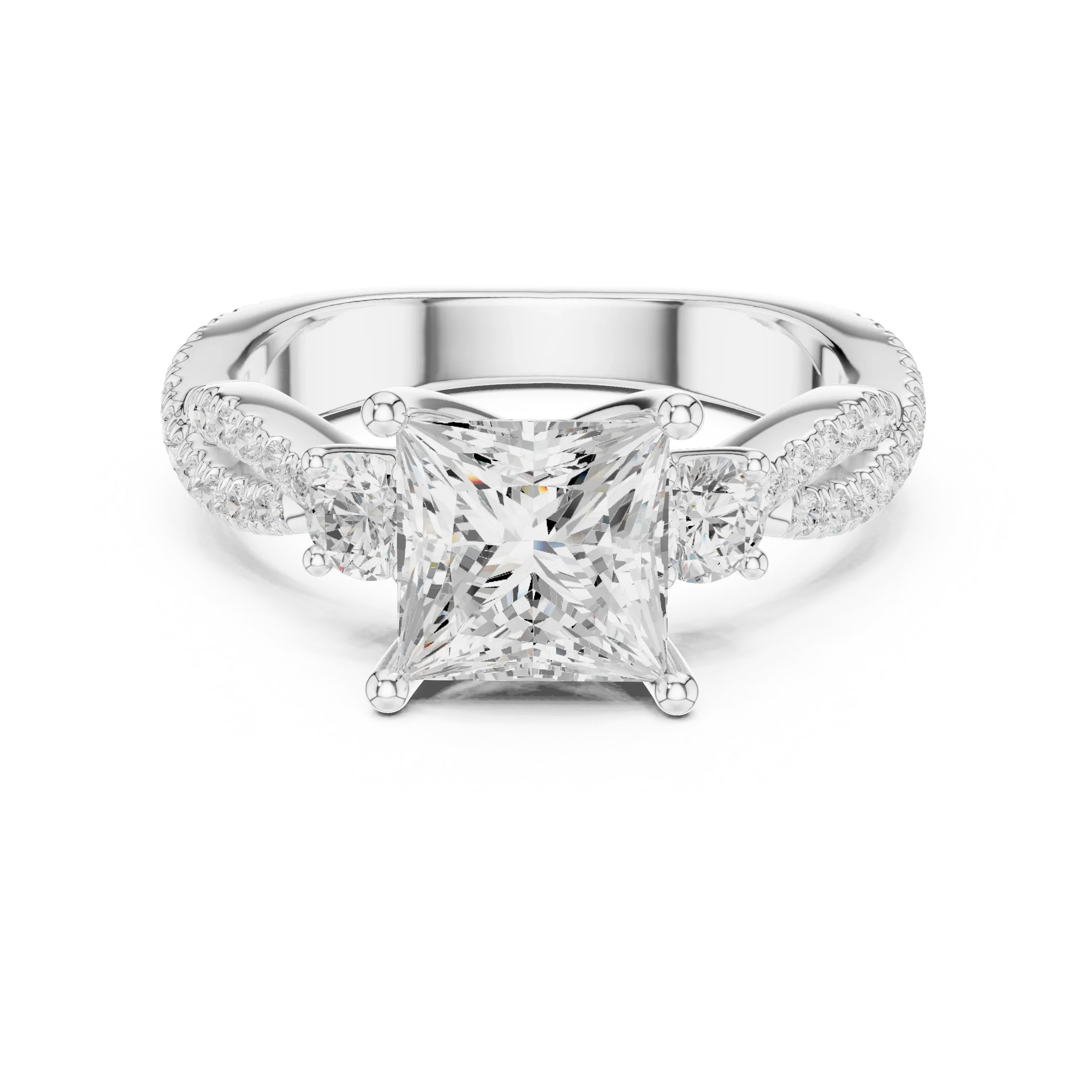 2.81 CTW Princess Cut Classic Pavé Moissanite Halo Engagement Diamond Ring in 10K White Gold