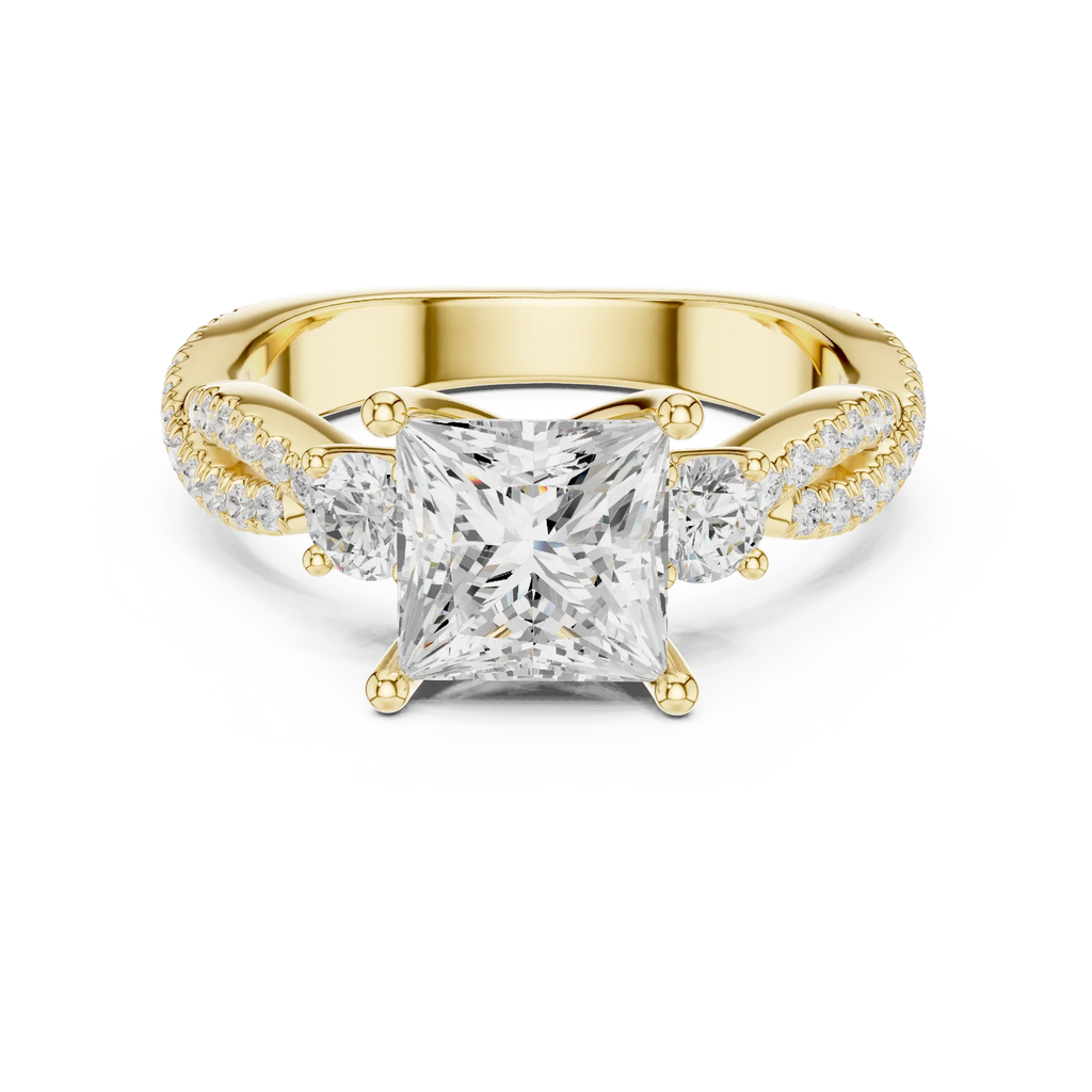 2.81 CTW Princess Cut Classic Pavé Moissanite Halo Engagement Diamond Ring in 10K White Gold