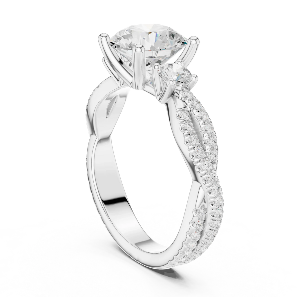 2.81 CTW Round Cut Classic Pavé Moissanite Halo Engagement Diamond Ring in 10K White Gold