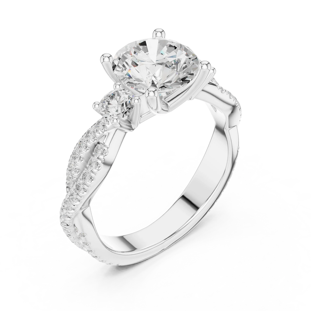 2.81 CTW Round Cut Classic Pavé Moissanite Halo Engagement Diamond Ring in 10K White Gold