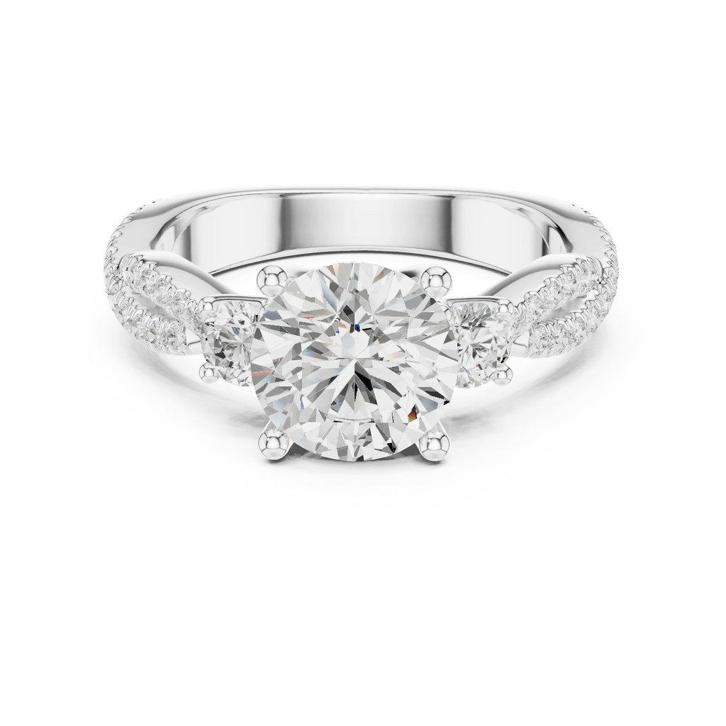2.81 CTW Round Cut Classic Pavé Moissanite Halo Engagement Diamond Ring in 10K White Gold