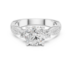 2.81 CTW Round Cut Classic Pavé Moissanite Halo Engagement Diamond Ring in 10K White Gold