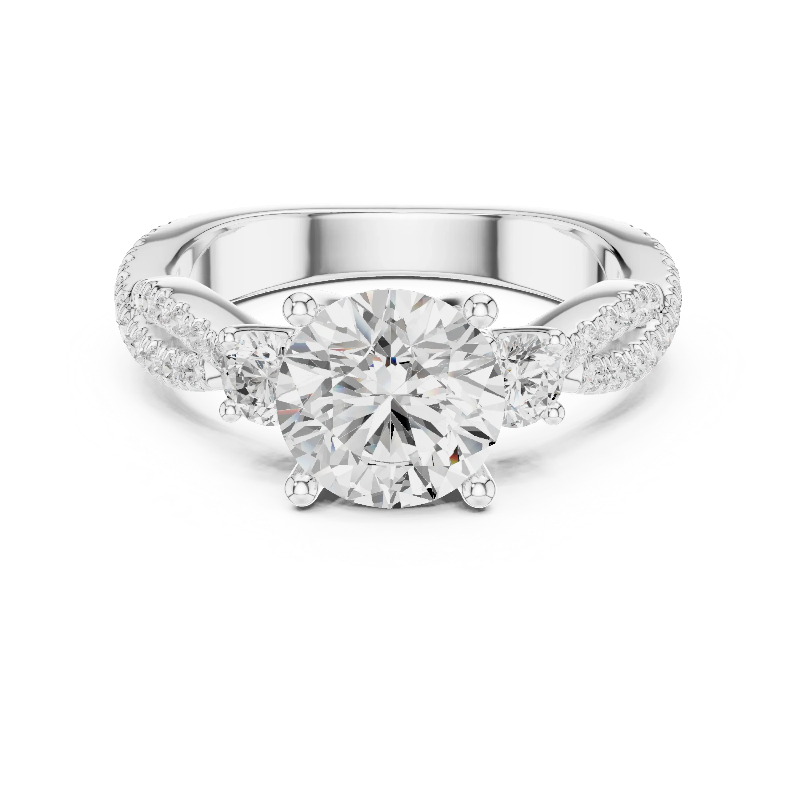 2.81 CTW Round Cut Classic Pavé Moissanite Halo Engagement Diamond Ring in 10K White Gold